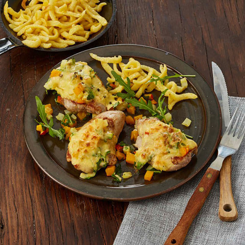 Schweinelendchen gratiniert mit Camembert Creme